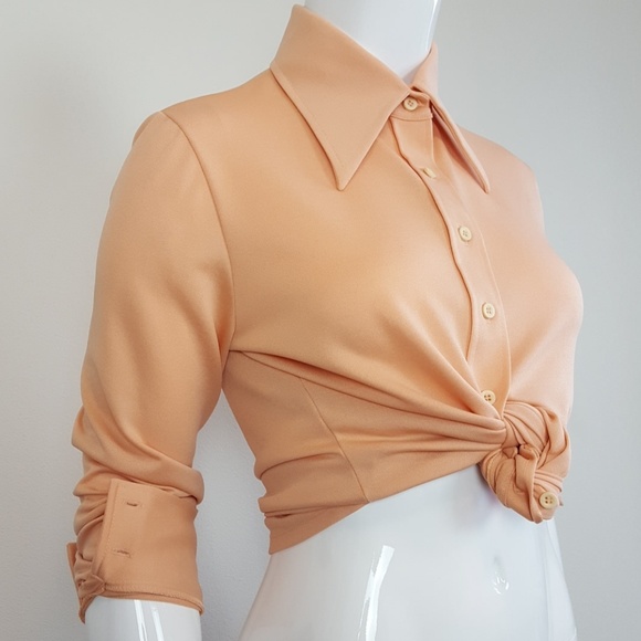 Vintage Tops - Vintage 70's Peach Button Up Shirt